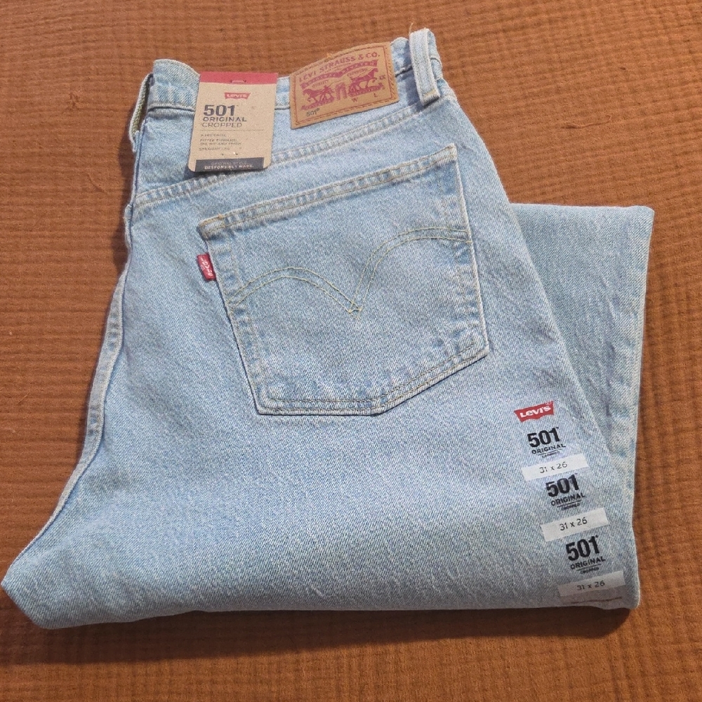 LEVI'S 501 Original CROPPED Light Blue Straight Jeans